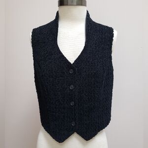 Vintage Explorations Textured Black Vest Waistcoat, Size Medium